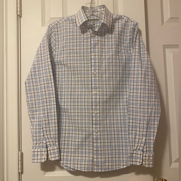 Express Mens Shirt Small Blue Plaid Long Sleeve Button Up size small 14 - 14 1/2 - Picture 2 of 6